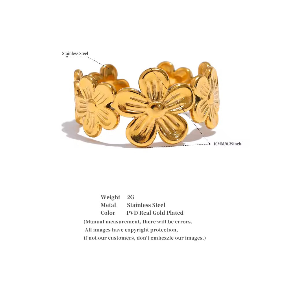 Thin Plant Flower Adjustable Open Ring
