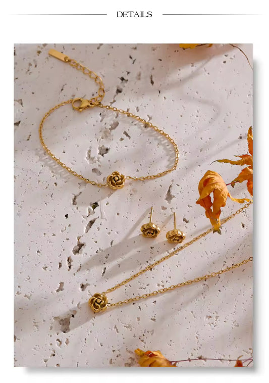 Necklace Bracelet Earrings Set Gold